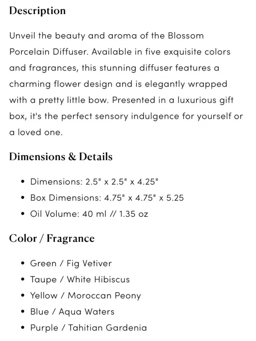 Zodax Blossom Tahitian Gardenia Porcelain Oil Diffuser 40ml